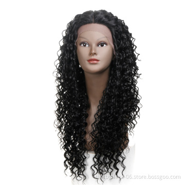 MAGIC 26"Inch Black Kinky Wave Hair Synthetic Lace Front Wig Heat Resistant Jerry Curly Hair Lace Front Wigs For Black Women